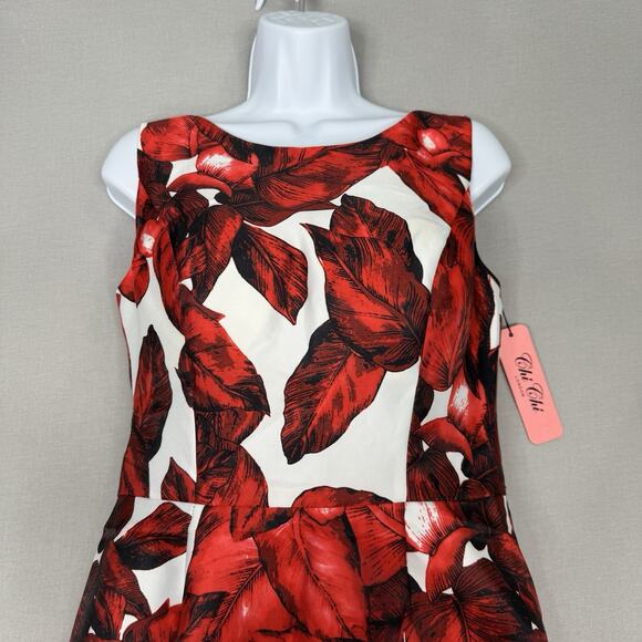 Chi Chi London Womens Dress UK 12 Red Piper Floral Open V Back Cocktail Romantic - Picture 2 of 11